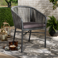 Baxton Studio WA-5144-Grey-DC Marcus Modern and Contemporary Grey Finished Rope and Metal Outdoor Dining Chair